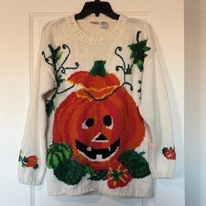 Vintage Honors Festive Pumpkin Patch Sweater - Cream and Orange